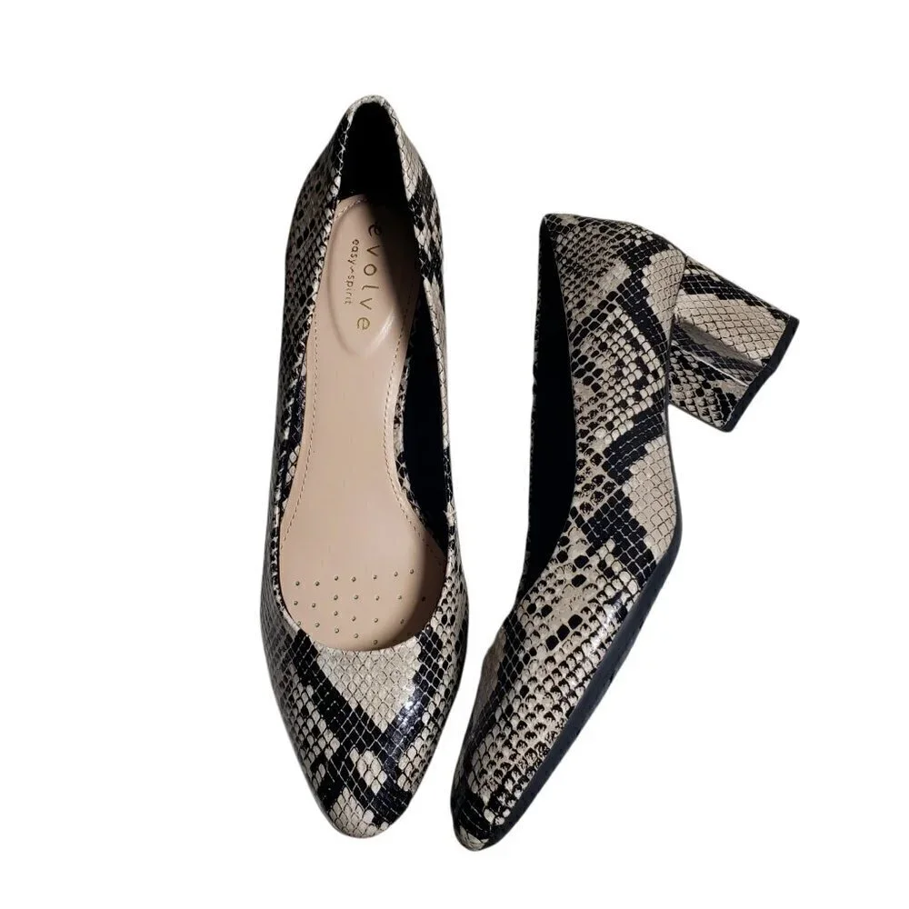 Easy Spirit Women Snake Print Almond Toe Slip On Leather Pump Heels Shoes Sz 10M